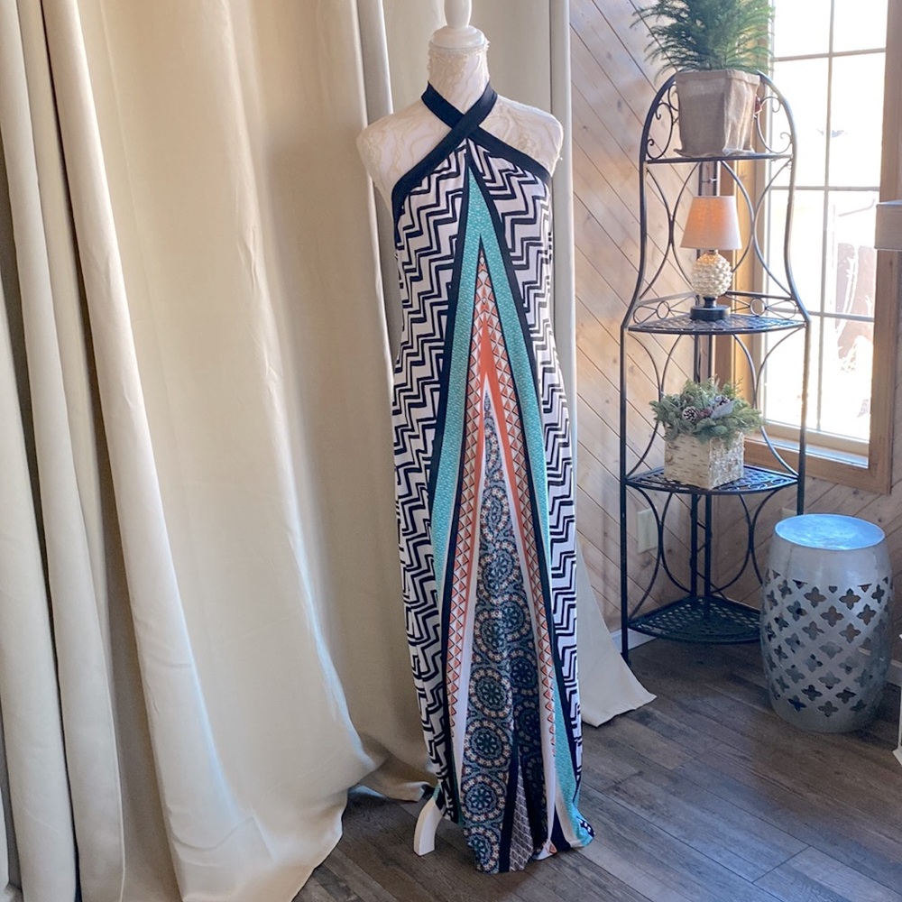 Gorgeous Aztec Print Halter Neck Maxi Dress